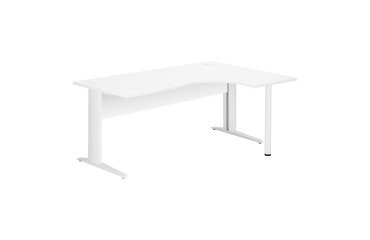 Compacte werkpost Excellens Metaal L 180 cm bijzet rechts blad + rechte houten beenafscherming in wit - metalen L-vormige poot