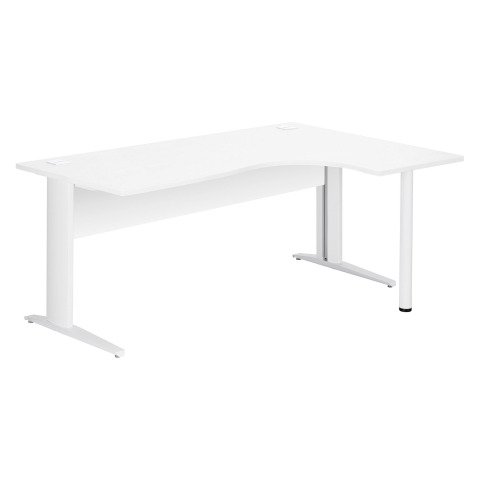 Mesa compacta patas metal "L" Excellens Blanca An 180 cm ala derecha con panel de fondo recto patas blancas