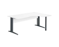 Compact Excellens Metal Desk L 180 cm right return top + white straight wooden modesty panel - metal leg L