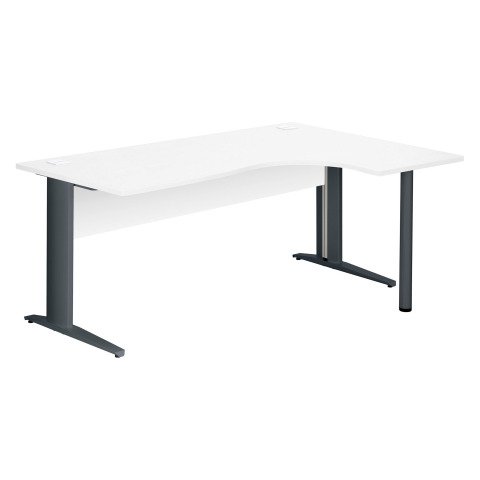 Mesa compacta patas metal "L" Excellens Blanca An 180 cm ala derecha con panel de fondo recto patas antracita