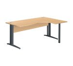 Bureau compact Essens Métal L 180 cm retour à droite plateau + voile de fond bois droit hêtre - pied métal L