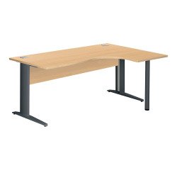 Bureau compact Essens Métal L 180 cm retour à droite plateau + voile de fond bois droit hêtre - pied métal L