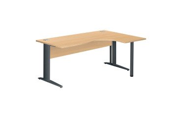 Compacte werkpost Excellens Metaal L 180 cm bijzet rechts bovenblad + rechte houten beenafscherming beuk - metalen L-vormige poot