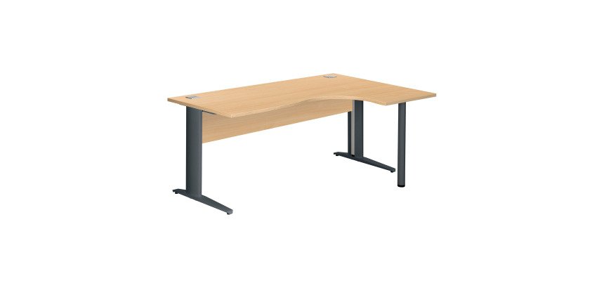 Bureau compact Essens Métal L 180 cm retour à droite plateau + voile de fond bois droit hêtre - pied métal L