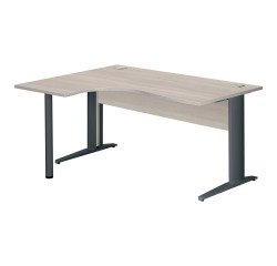 Bureau compact Essens Métal L 160 cm retour à gauche plateau + voile de fond bois droit chêne gris - pied métal L