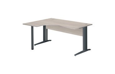 Compact desk Excellens Metal L 160 cm left return top + wood modesty panel straight gray oak - metal leg L