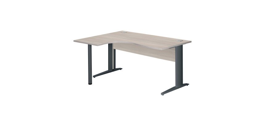 Bureau compact Essens Métal L 160 cm retour à gauche plateau + voile de fond bois droit chêne gris - pied métal L