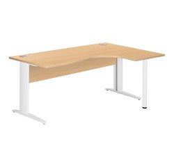 Bureau compact Excellens Métal L 180 cm retour à droite plateau + voile de fond bois droit hêtre - pied métal L