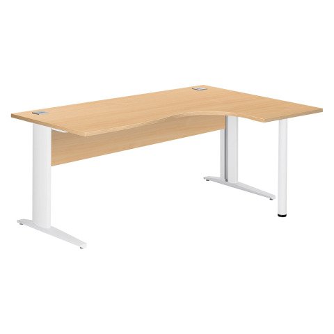 Mesa compacta patas metal "L" Excellens Haya An 180 cm ala derecha con panel de fondo recto patas blancas