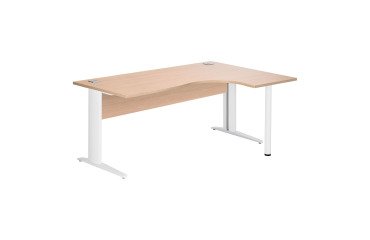 Compacte werkpost Excellens Metaal L 180 cm bijzet rechts bovenblad + rechte houten beenafscherming lichte eik - metalen L-vormige poot