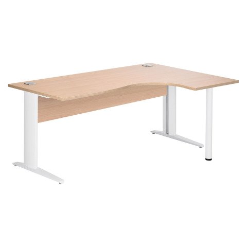 Mesa compacta patas metal "L" Excellens Roble claro An 180 cm ala derecha con panel de fondo recto patas blancas