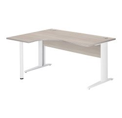 Bureau compact Essens Métal L 160 cm retour à gauche plateau + voile de fond bois droit chêne gris - pied métal L