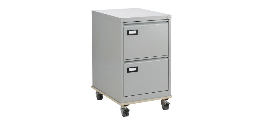 Pack classeur pour dossiers suspendus Pro C. en métal- monobloc  2 tiroirs + socle à roulettes beige