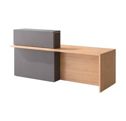 Reception desk right Well L 240 x D 85 cm with LED lighting amber oak/anthracite