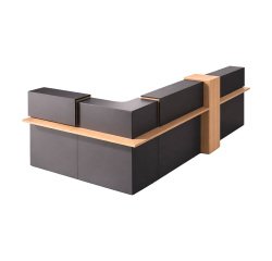 Reception desk corner unit W 367 x D 165 cm Well with storage and LED lighting Oak / anthracite