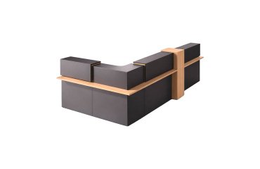 Reception desk corner unit W 367 x D 165 cm Well with storage and LED lighting Oak / anthracite