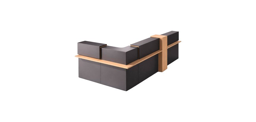 Banque d'accueil d'angle L 367 cm avec rangements et lumière LED - Zoom