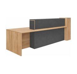 Banque d'accueil droite chêne ambré L 322 cm piètement anthracite avec rangements et lumière LED - Zoom