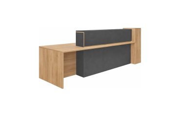 Reception desk right L 322 x D 85 cm with storage and LED light Well amber oak/anthracite