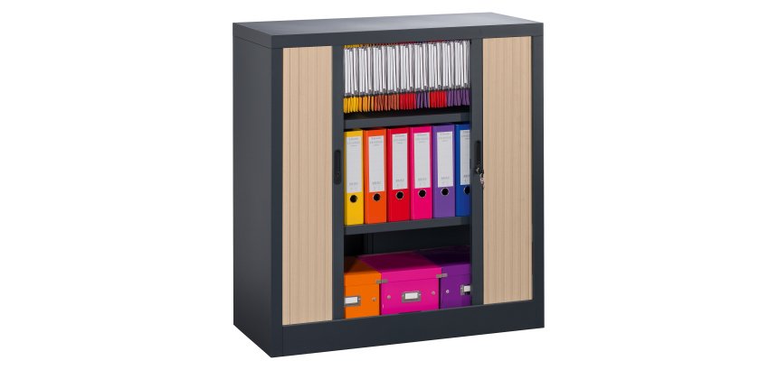 Armoire métal à rideaux  Union G. H 100 x L 100 x P 45 cm corps anthracite RAL 7016