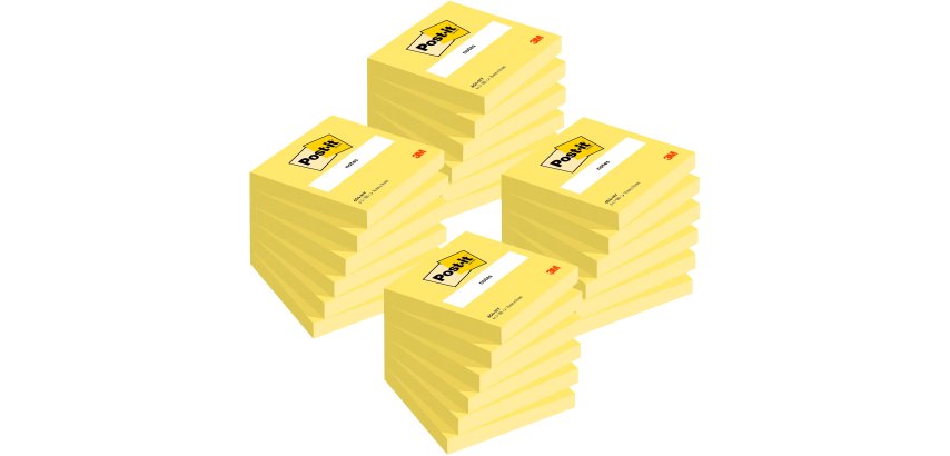 Pack van 12 Post-it notes neon geel herpositioneerbaar 76 x 76 mm in blok van 100 vellen + 12 GRATIS