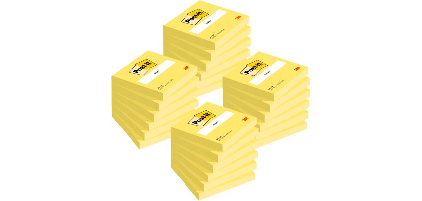 Pack de 12 Notes repositionnables jaunes néon Post-it 76 x 76 mm en bloc de 100 feuilles + 12 OFFERTS