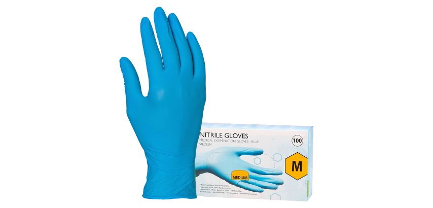 Disposable non-powdered blue nitrile gloves - Box of 100 gloves