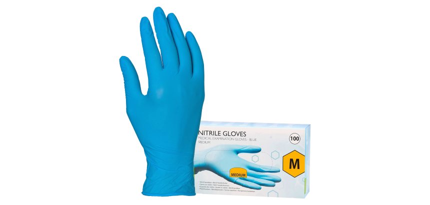 Gants jetables nitrile non poudré bleu - Boîte de 100 gants