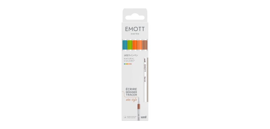 Uni Ball EMOTT Natural Colors fijne viltstift - Set met 5 verschillende kleuren