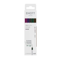 Stylo feutre Uni Ball EMOTT Vintage Colors écriture fine - Pochette de 5 couleurs assorties
