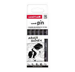 Stylo feutre Uni Ball PIN Shonen à capuchon pointe calibrées assorties - Pochette de 5