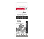 Stylo feutre Uni Ball à capuchon pointe calibrées assorties - Pochette de 5