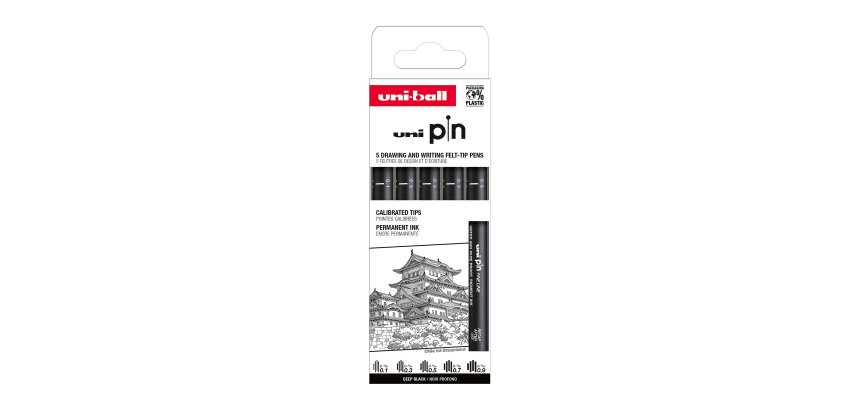 Stylo feutre Uni Ball à capuchon pointe calibrées assorties - Pochette de 5