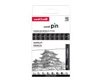 Stylo feutre Uni Ball à capuchon pointe pinceau et calibrées assorties - Pochette de 8