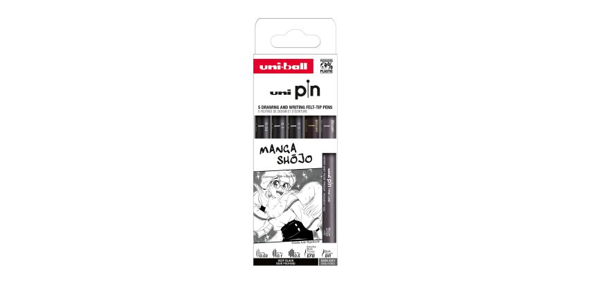 Uni Ball PIN Manga SHOJO Filzstift mit Kappe, sortierte kalibrierte Spitzen - Set mit 5 Stück.