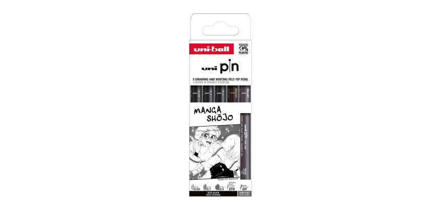 Uni Ball PIN Manga SHOJO viltstift met dop en verschillende maten punten - Set van 5