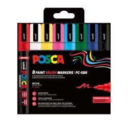 Marqueur Posca PC5BR couleurs assorties pointe pinceau 1 à 4 mm - Pochette de 8