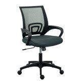 Chaise de bureau SPRING tissu gris et maille, accoudoirs fixes, soutien lombaire, mécanisme basculant centré, pied noir