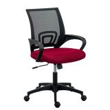 Chaise de bureau SPRING tissu rouge et maille, accoudoirs fixes, soutien lombaire, mécanisme basculant centré, pied noir