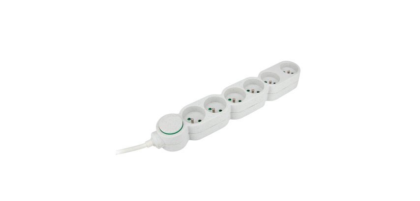 Zenitech Mehrfachsteckdose 6 Steckdosen mit Schalter aus recyceltem Kunststoff - 1,5 m Kabel