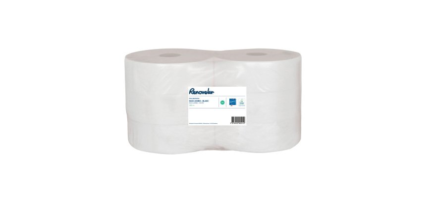 Papier toilette Maxi Jumbo double épaisseur Renovelar - 6 rouleaux de 380 m