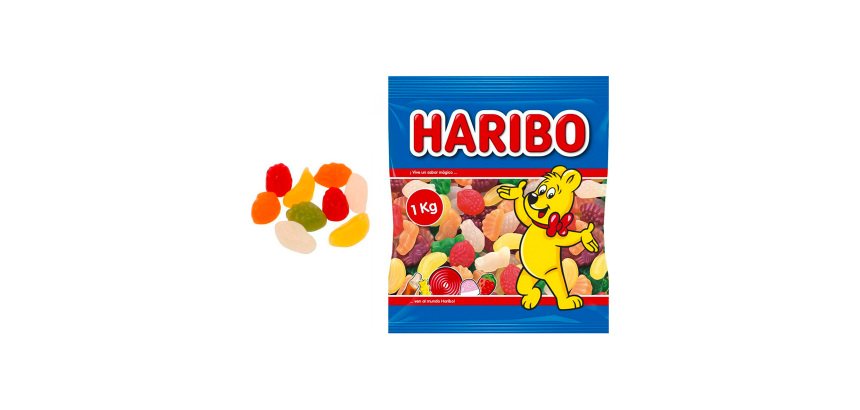 Bolsa 1kg de gomas haribo con sabor a frutas