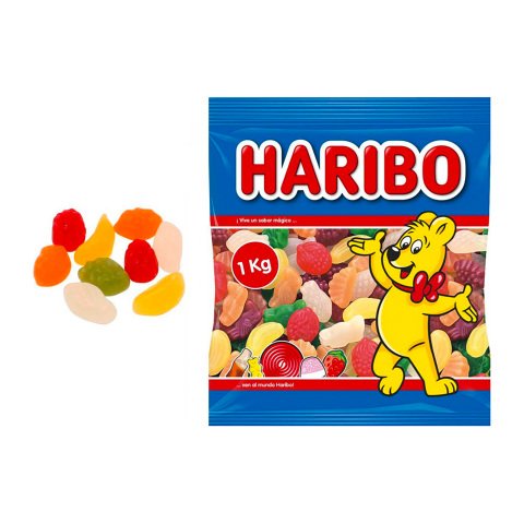 Bolsa 1kg de gomas haribo con sabor a frutas