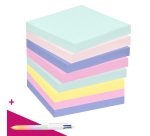 Notes repositionnables recyclées couleurs nature Post-It - bloc de 100 feuilles = 1 stylo Bic 4 couleurs offert