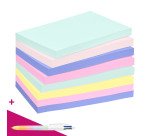 Notes repositionnables recyclées couleurs nature Post-It - bloc de 100 feuilles = 1 stylo Bic 4 couleurs offert