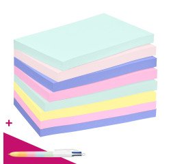 Notes repositionnables recyclées couleurs nature Post-It - bloc de 100 feuilles = 1 stylo Bic 4 couleurs offert