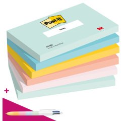 Notes repositionnables couleurs Beachside Post-It - bloc de 100 feuilles = 1 stylo Bic 4 couleurs offert pour l'achat de 12 notes