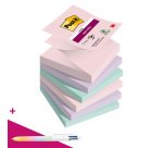 Z-notes repositionnables couleurs Soulful Super Sticky Post-it 76 x 76 mm - bloc de 90 feuilles = 1 stylo Bic 4 couleurs offert pour l'achat de 12 notes