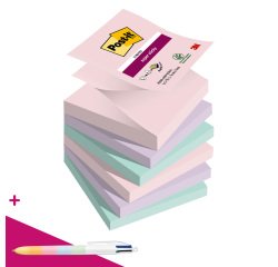 Z-notes repositionnables couleurs Soulful Super Sticky Post-it 76 x 76 mm - bloc de 90 feuilles = 1 stylo Bic 4 couleurs offert pour l'achat de 12 notes