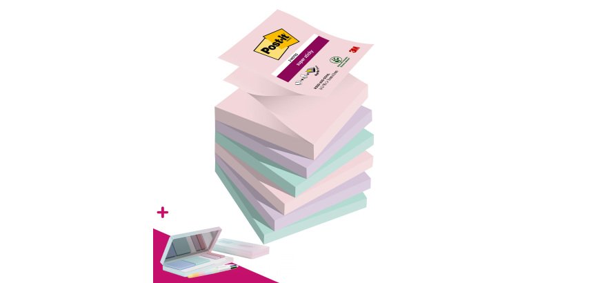 Z-notes repositionnables couleurs Soulful Super Sticky Post-it 76 x 76 mm - bloc de 90 feuilles - Pour l'achat de 36 notes = 1 palette OFFERTE